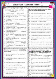 English Worksheet: Relative Clauses Test 1