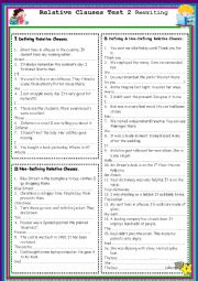 English Worksheet:  Relative Clauses  Rewriting Test 2 