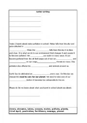 English Worksheet: Letter writing on Water Pollution