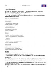 English Worksheet: FIRST CERTIFICATE EXAM SPEAKING TEST PART 1