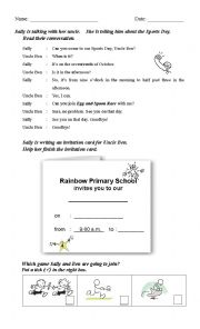 English Worksheet: Reading Comprehension (Sports Day Invitation Card)