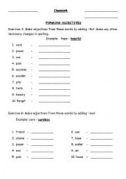 Forming Adjectives Practice exercise
