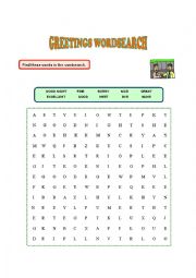 English Worksheet: Greetings Wordsearch