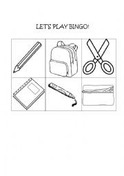 English Worksheet: School Objects Bingo