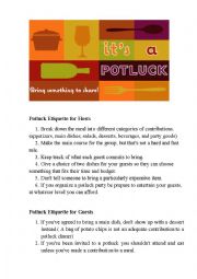 English Worksheet: Potluck Party Etiquette for Hosts and Guests
