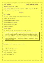 English Worksheet: Reading lesson  plan.