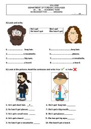 English Worksheet:  HAS GOT - negative & affirmative form 