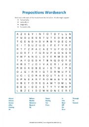 Wordsearch about prepositions