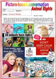 English Worksheet: Picture based conversation.  Animal Rights. (Debating) 14/