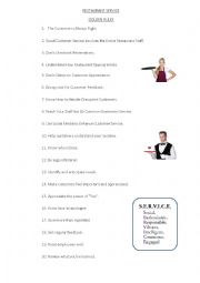 English Worksheet: Restaurant service - golden rules