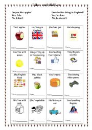 English Worksheet: Likes and dislikes