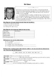 English Worksheet: english test about Mel Gibson biography