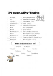 English Worksheet: Personality Traits