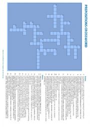 English Worksheet: Prepositions Crossword with definitions and AKey