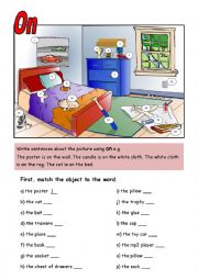 English Worksheet: Write sentences with the preposition ON.