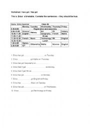 English Worksheet: Timetable