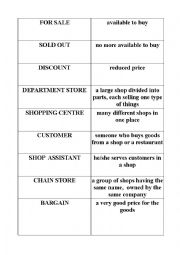 English Worksheet: Shopping - definitions