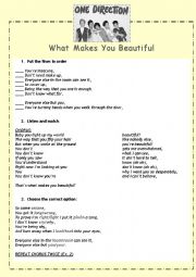 English Worksheet: What Makes You Beautiful by One Direction