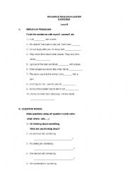 English Worksheet: Review Reflexive Pronouns, Questions Words, Used to, Indirect Questions