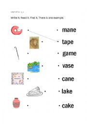 English Worksheet: Long vowel a_e practice