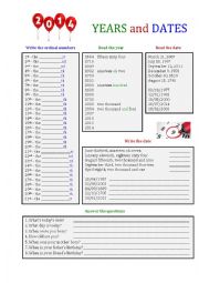 English Worksheet: Years and dates