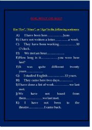 English Worksheet: For,since, and ago