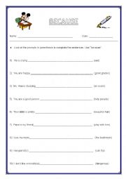 English Worksheet: Because