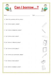 English Worksheet: Can I borrow...?