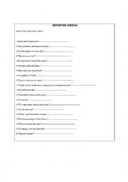 English Worksheet: REPORTED SPEECH