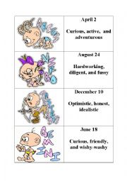 zodiac sign, date of birth, and trait