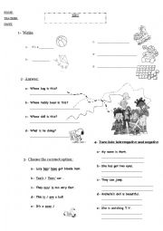 English Worksheet: toys, possessive case, to be, have got, can present continuous