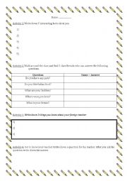 A fun work sheet for introductions