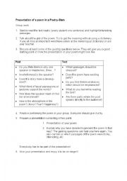 English Worksheet: Presentation of a poem (poetry slam)