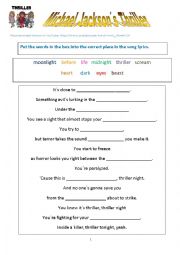 Michael Jacksons Thriller: Gap Fill Sentence Worksheet