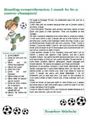 English Worksheet: Reading comprehension: I want to be a soccer champion!