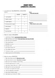 English Worksheet: Present Simple - Affirmative & Negative