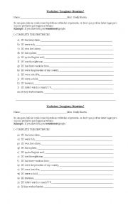 English Worksheet: Imaginary Situations (sentences)