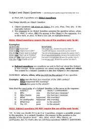 English Worksheet: Subject & Object Questions