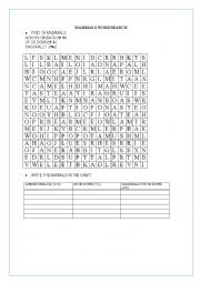 English Worksheet: Mammals Wordsearch