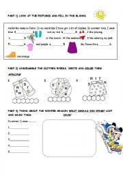 English Worksheet: clothes,seasons,winter, summer, revision