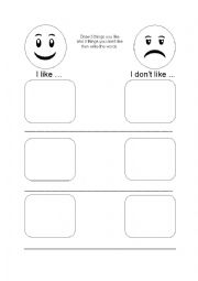 English Worksheet: Like/dontlike draw+write