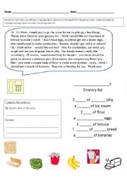 English Worksheet: Grocery list practice