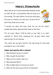 English Worksheet: COMPREHENSION: Henrys Stomachache