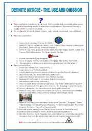 English Worksheet: The definite article: use and omission + exercise