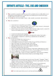 English Worksheet: The definite article: use and omission + exercise