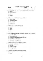 English Worksheet: Tuesdays with Morrie (Quick Fact)