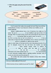 English Worksheet: functions of mobile phones