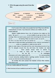 English Worksheet: functions of mobile phones