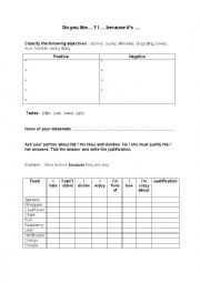 English Worksheet: Food likes and dislikes