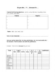 English Worksheet: Food likes and dislikes